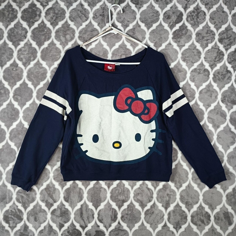 Hello Kitty Graphic Shirt Women Small Blue White Long Sleeve Kawaii Sanrio